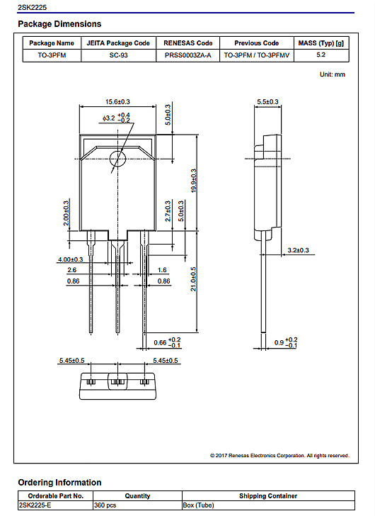 瑞薩2SK2225參數1500V2A 瑞薩2SK2225參數1500V2A